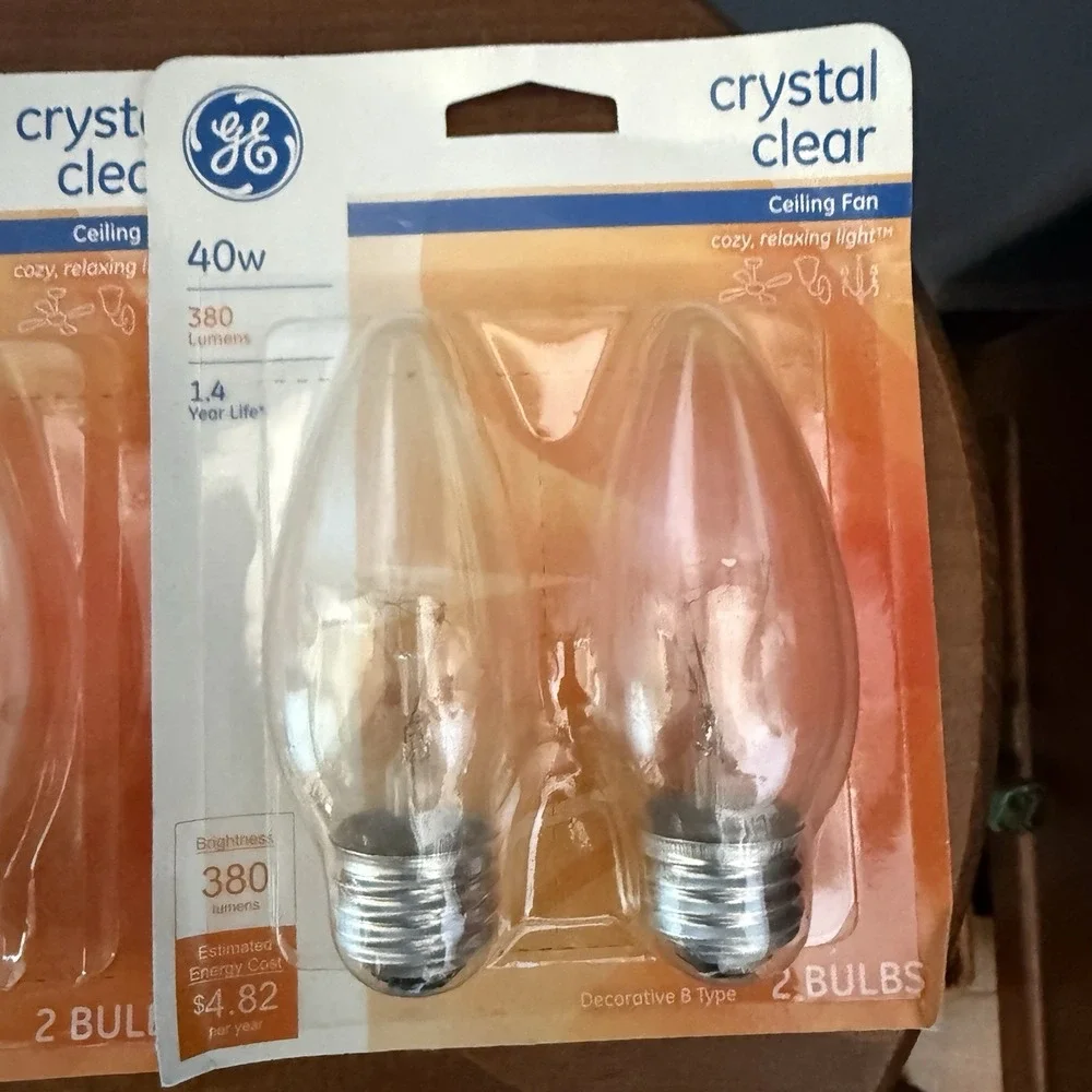 GE Crystal Clear Ceiling Fan Light Bulbs 40W B Type Lot of 8 New